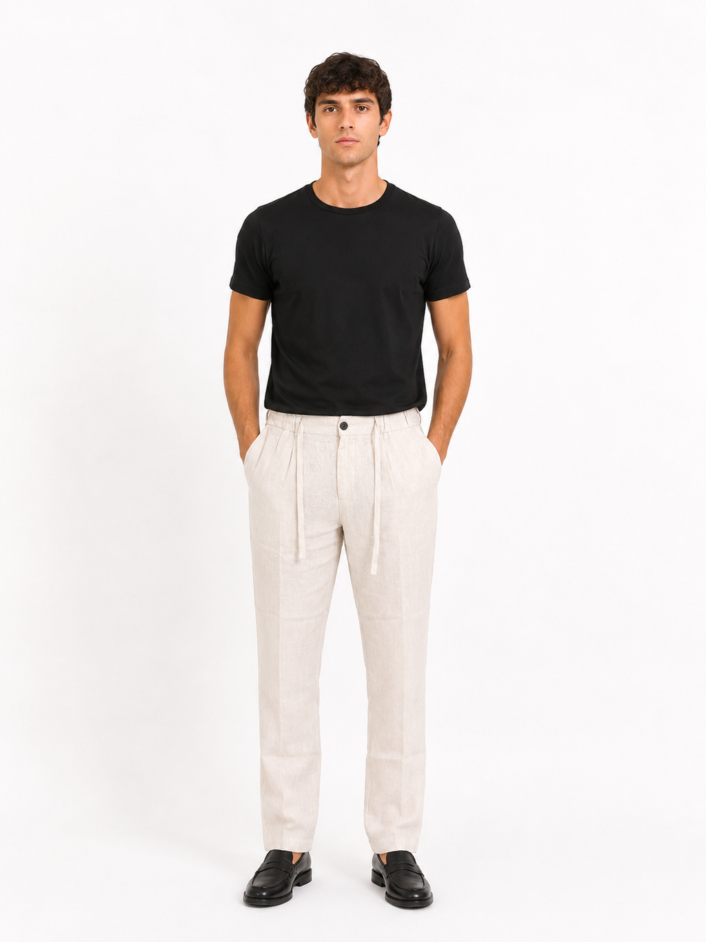 PANTALONE Puro Lino Capri Fit con coulisse