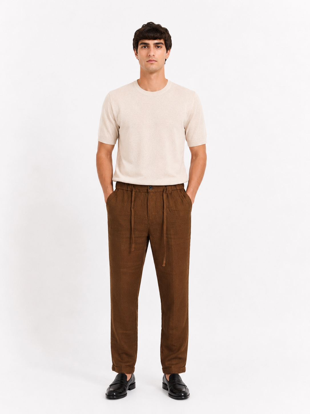 PANTALONE Puro Lino Capri Fit con coulisse