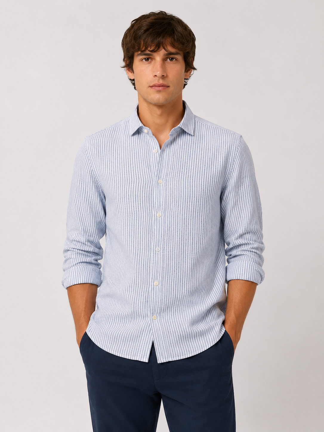 CAMICIA Misto Lino Bastoncino Slim Fit