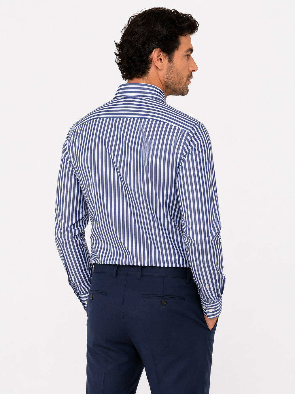 CAMICIA Cotone Rigo Largo Collo Classico Regular Fit