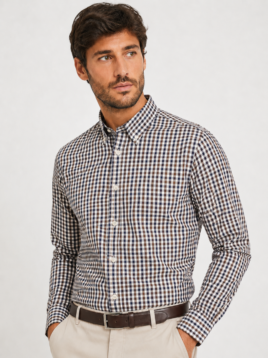 CAMICIA Cotone Doppio Quadro Medio Button Down Regular Fit