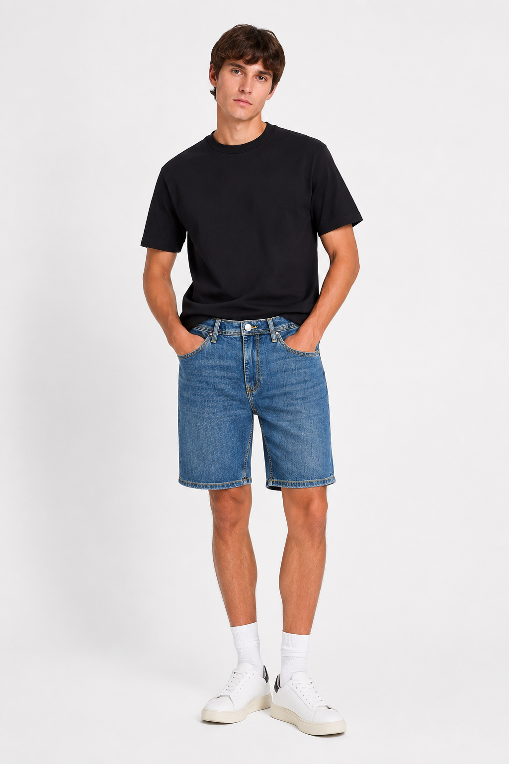 Bermuda Jeans 5 Tasche Slim Fit Lavaggio Medio