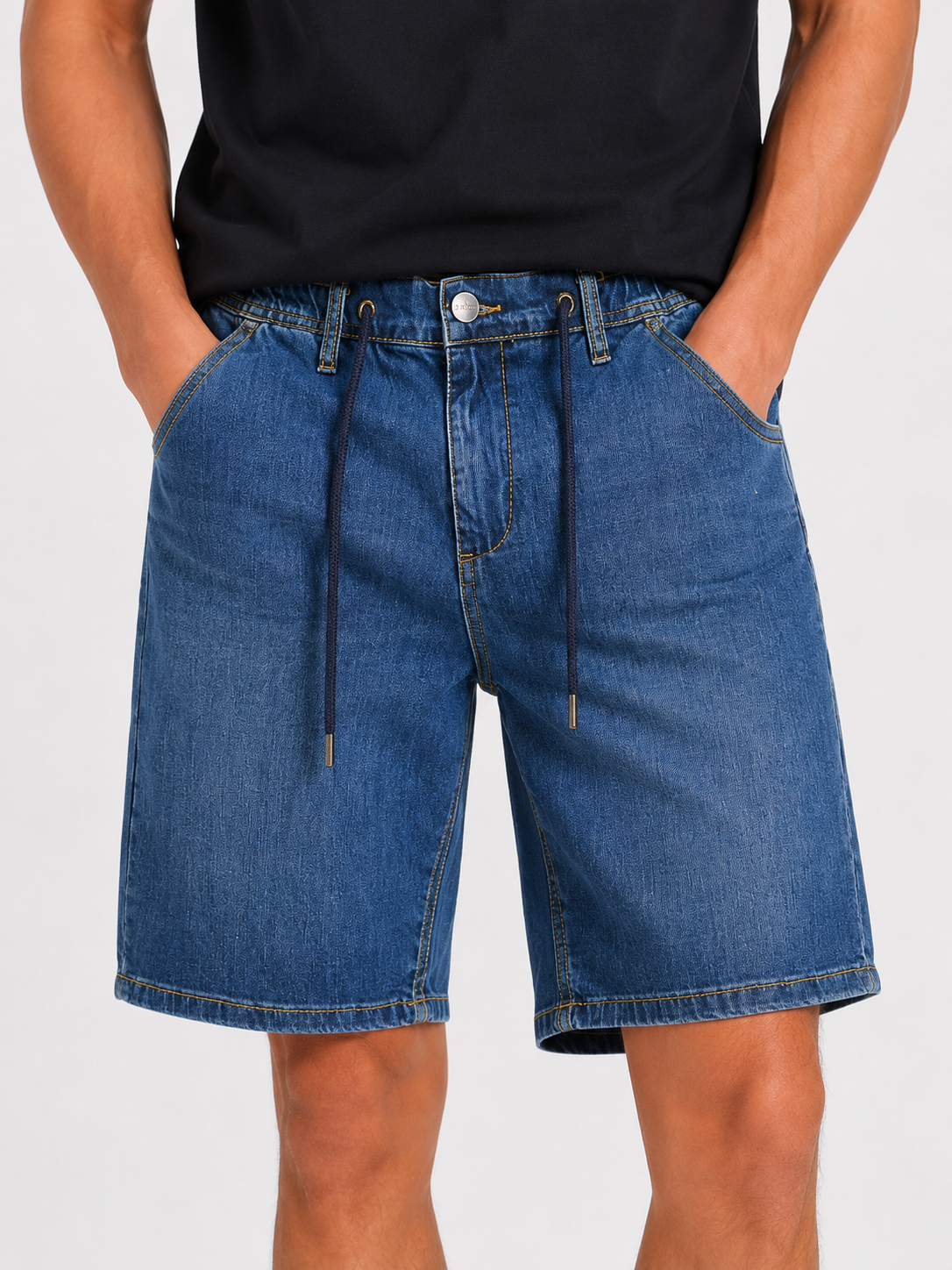 Bermuda Jeans Tasca America con Coulisse Slim Fit Lavaggio Medio